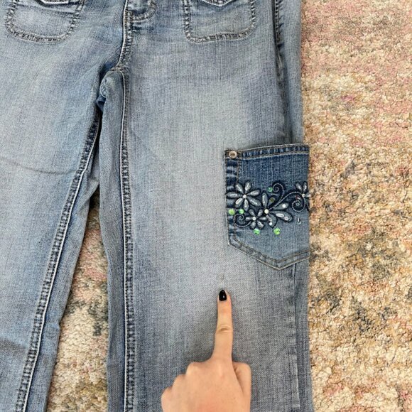 White House Black Market Noir Custom Day of the Dead Inspired Flare Jeans 6R - Picture 9 of 14